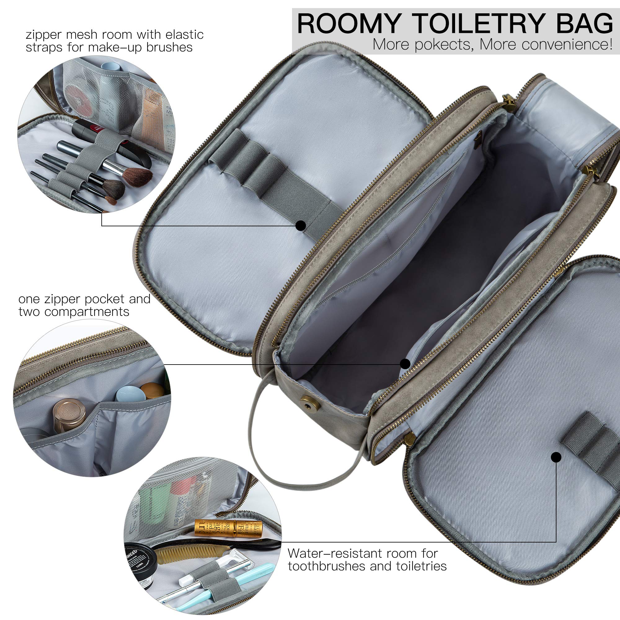 Elviros Toiletry Bag for Men, Large Travel Shaving Dopp Kit Water-resistant Bathroom Toiletries Organizer PU Leather Cosmetic Bags