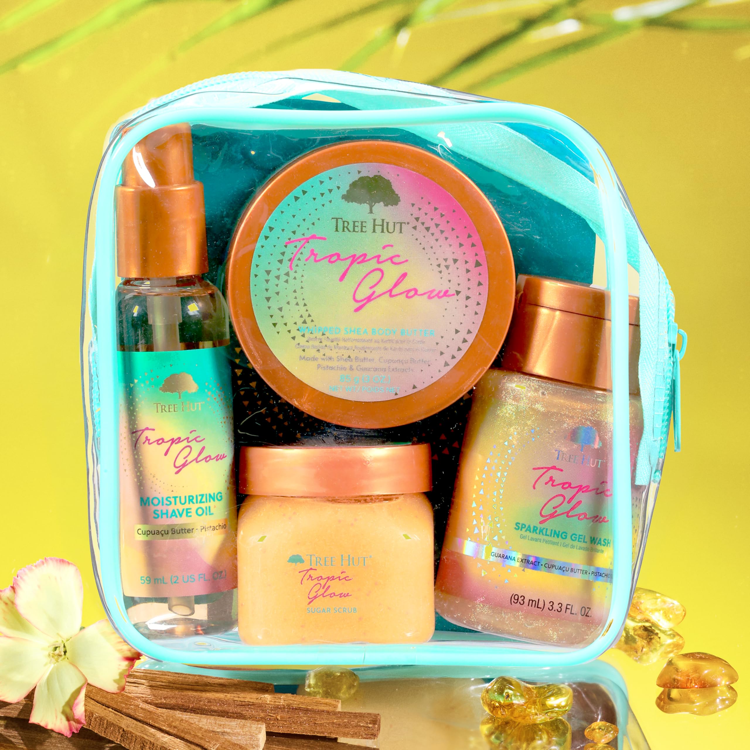 Tree Hut Tropic Glow Everything Shower Gift Set, 4 Piece Kit, Travel Size