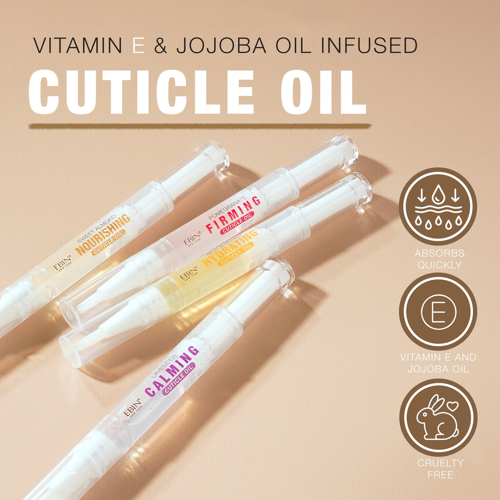 EBIN NEW YORK Cuticle Oil Pen - Firming Pomegranate Infused, Jojoba Oil and Vitamin E Blend to Soften Cuticles and Strengthen Nails, Travel Size