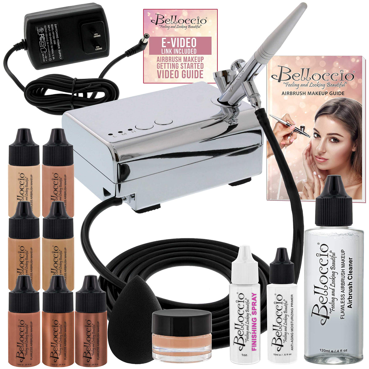 Belloccio Cordless Handheld Airbrush Cosmetic Makeup System, Dark Shades