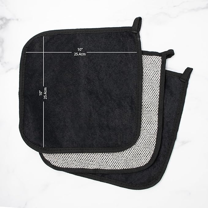 The Rustic Man Terry Wash Cloths for Face and Body, Dual-Sided Cleansing and Exfoliating Washcloths, Machine Wash, Black, 3 Count
