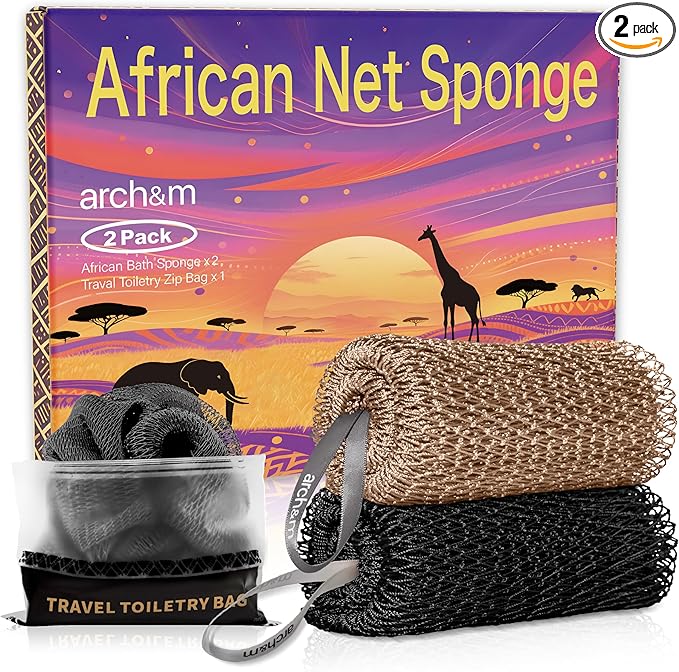 ARCH&M Authentic African Net Sponge with Knots 53", 2 Pack