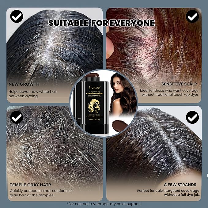 Temporary Hair Dye Comb for Gray Hair Coverage, Disposable Hair Color Stick with Precision Brush, Advanced Non-Irritating & Smudge-Proof Formula, Quick Root & Sideburn Touch-Up (black)