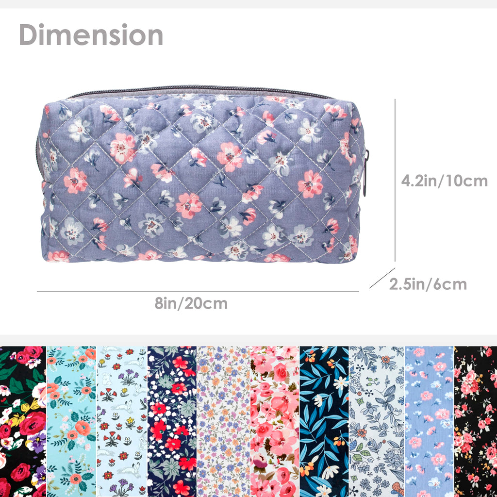 PAZIMIIK Small Quilted Makeup Bag,Zipper Cosmetic Pouch,Grey Floral