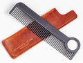Chicago Comb Model 1 Carbon Fiber Comb + English Tan Horween leather sheath, Made in USA, ultimate pocket and travel comb, smooth strong & light, anti-static, premium American leather sheath