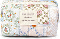 Sminra Floral Makeup Bag Pouch - Small Quilted Cosmetic Organizer for Travel Daily, Aesthetic Cottagecore Cotton Toiletry Pencil Purses with Zipper, Portable Gift for Women Girls (Blue Floral-S)
