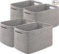 Storage Baskets for Organizing, Woven Decorative Baskets for Shelves - Books, Towels, and Clothes, Cotton Rope Toy Storage Bins, 12.7''Lx9''Wx7.8''H, Pack of 4, Grey