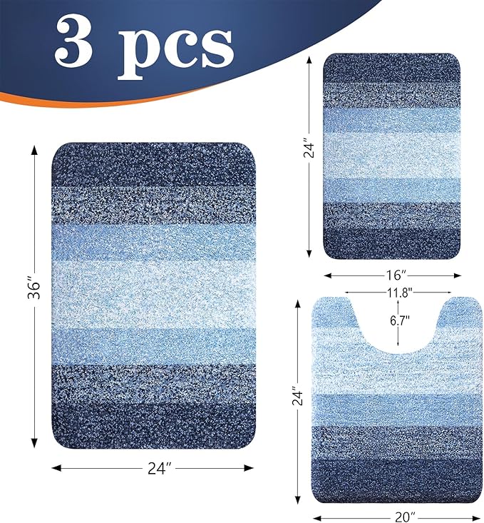 OLANLY Microfiber Bathroom Rugs Sets 3 Piece, 36"x24"+24"x16"+24"x20"