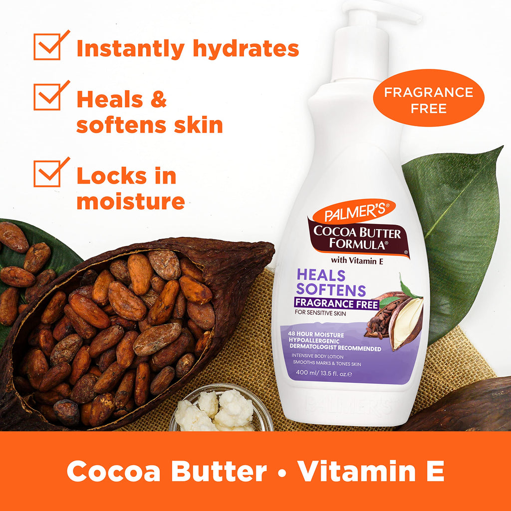 Palmer's Cocoa Butter Formula Daily Skin Therapy Fragrance Free Lotion for Dry Skin, Unscented Body Lotion, Pump Bottle, 13.5 Fl Oz