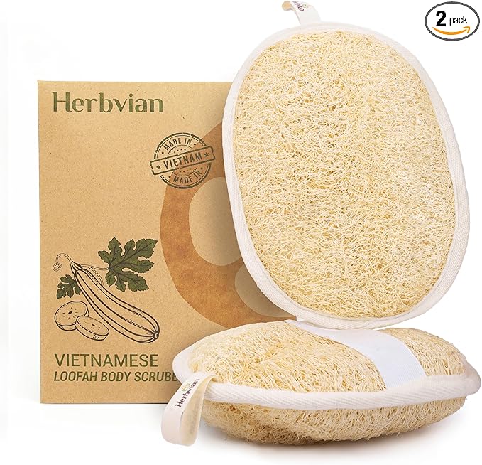 Herbvian Natural Loofah Exfoliating Body Scrubber Pads for Bath and Shower