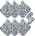 Win Change Heat Resistant Potholders Hot Pads-6 Kitchen Pot Holders Set with 2 Pan Hot Handle Holders Trivet for Cooking and Baking,with Recycled Infill Terrycloth Lining(Grey,8 Piece)