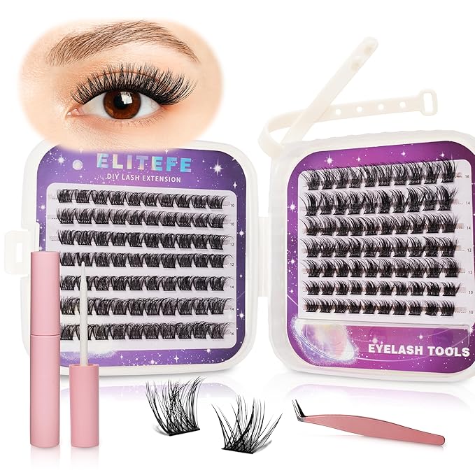Lash Extension Kit DIY Lash Clusters Kit Eyelash Extensions Individual Lashes Extensions with (Lash Bond,Tweezers,280Pcs,Stunning+Trilogy,10-16)