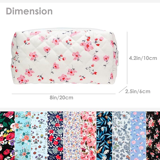 PAZIMIIK Small Quilted Makeup Bag,Zipper Cosmetic Pouch,Myrtle Pink