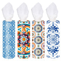 VIYNRAN 4-Pack Car Tissue Cylinders - Retro Boho Pattern, Fits Car Cup Holders, Travel Tissue Tubes with Facial Tissues (Retro Design)