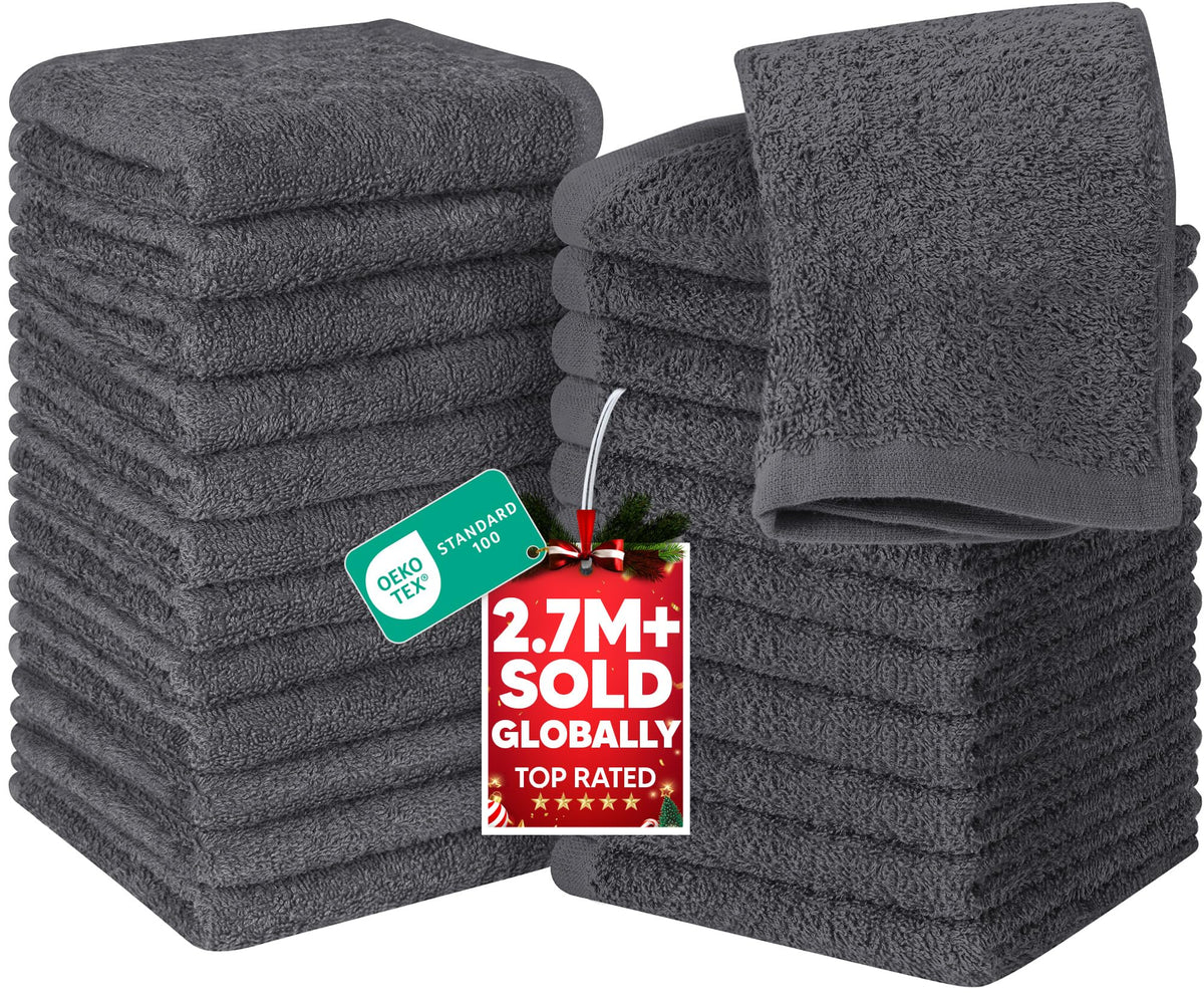 Utopia Towels 24 Pack Washcloths, 12x12 in, 100% Cotton, Beige