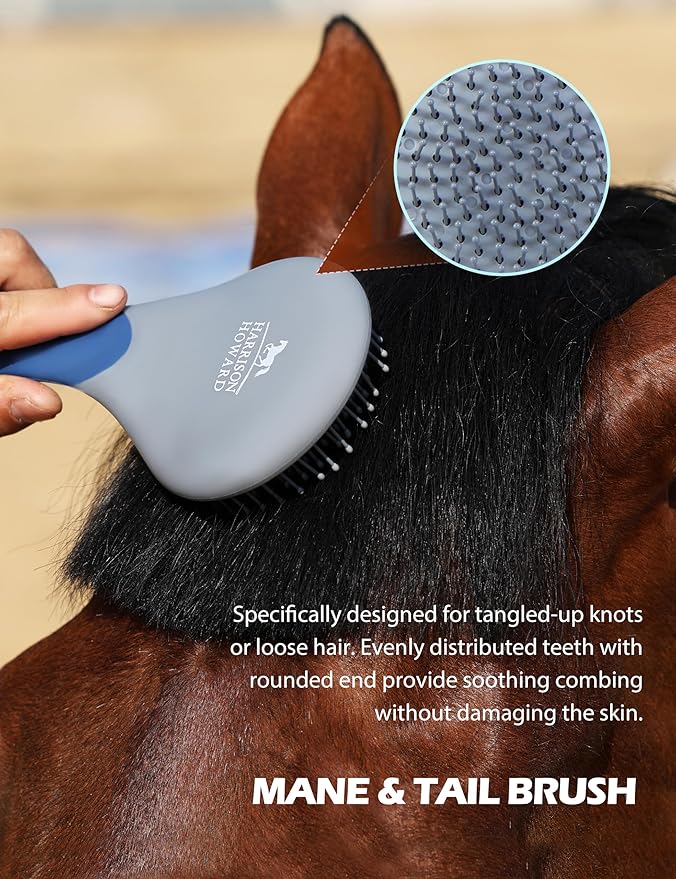 Horse Grooming Kit, 9-Piece Grooming Tools Set for Daily Horse Care – Includes All Essential Tools for Everyday Grooming Deep Blue