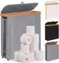 Toilet Paper Storage Basket with Lid - The Ultimate Bathroom Organizer, Free Standing Toilet Paper Holder for Up to 12 Mega Rolls, Toilet Tissue Storage Bin with Handle for RV Closet, Grey