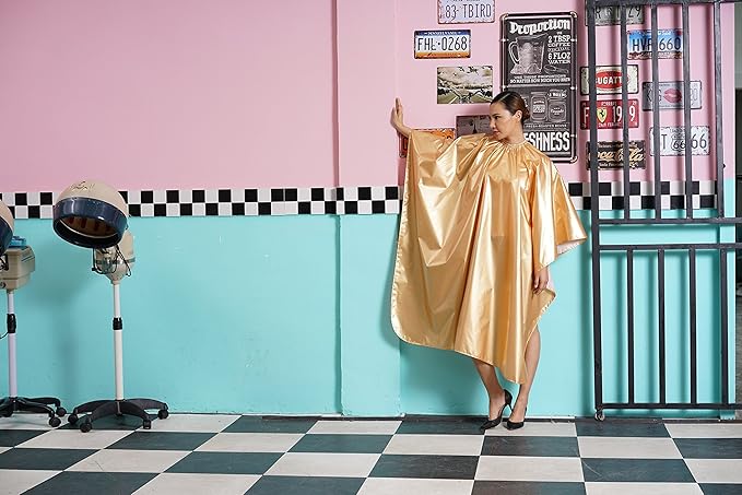 Professional Salon Cape Polyester Haircut Apron Shampoo and Chemical Resistant Haircut Cape,54”x62”,Gold,C012001B-G