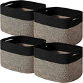 ICERZCZ Storage Baskets for Shelves Organizing, Woven Cotton Rope Baskets for Storage, Book Basket, Decorative Shelf Basket, 12.5"Lx9.1''Wx7.9''H (4 Packs) Black & Jute