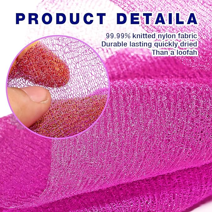 RIUOTA 3 Pieces Exfoliating Washcloth Shower Towel African Net Sponge Japanese Wash Cloth Face Exfoliating Sponge Loofah Exfoliating Body Scrubber for Body Exfoliation (Rose Red,White,Green)