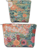 BOCGRPU 2 PCS Makeup Bag Small Cute Cosmetic Bags for Women，Floral Travel Toiletry Bag for Purse, Large Canvas Cosmetic Pouch Makeup Organizer Tool Pouch with Zipper（Oil Painting Garden）