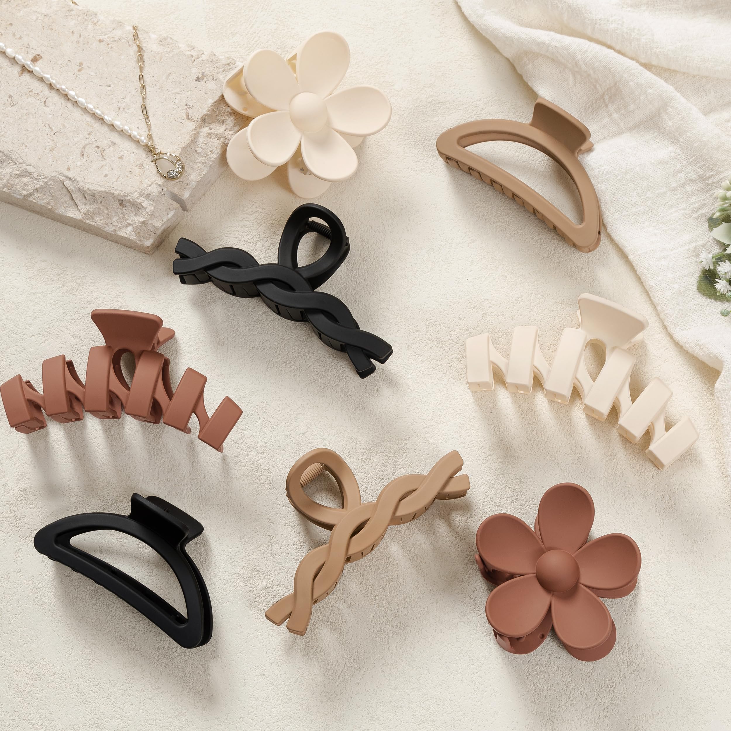 Sunolga 8PCS Hair Clips for Women, Flower Claw Clips for Thick Hair, Non-Slip Hair Accessories with Multi-Styles, Gradient Color Hair Clips and Variety Pack, Ideal for Girls