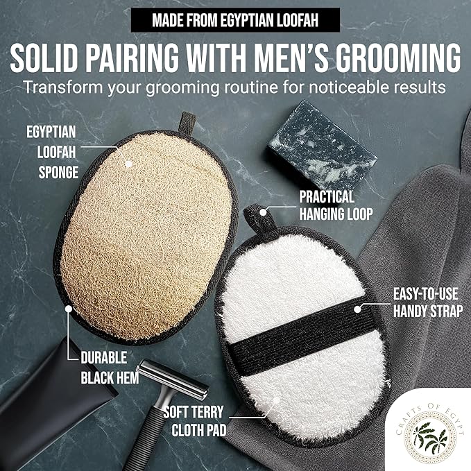 SERRENTO Loofah Body Scrubber Shower - Luffa Sponge 2PCS Black & White Set