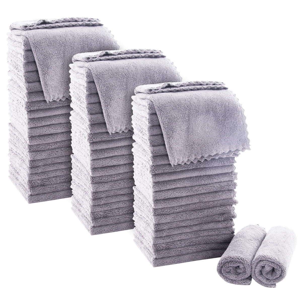 MOONQUEEN Ultra Soft Premium Washcloths Set - 12 x 12 inches - 24 Pack - Quick Drying - Highly Absorbent Coral Velvet Bathroom Wash Clothes - Use as Bath, Spa, Facial, Fingertip Towel (Grey)