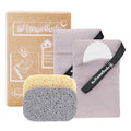 myHomeBody Soap Pocket Exfoliating Pouch, Body Scrubber Sponge, Exfoliator for Bath, Shower or Leftover Bits Saver, White Smoke, 2 Pack + 2 Lift Pads