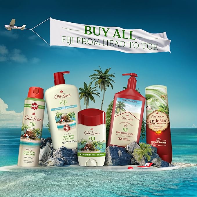 Old Spice Cleansing Body Wash for Men, 24/7 Shower Fresh with Lasting Scent, Cleanse & Refresh, Gentle on Skin, Vitamin B3, Fiji with Palm Tree + Coconut Scent, 18 oz (Pack of 4)