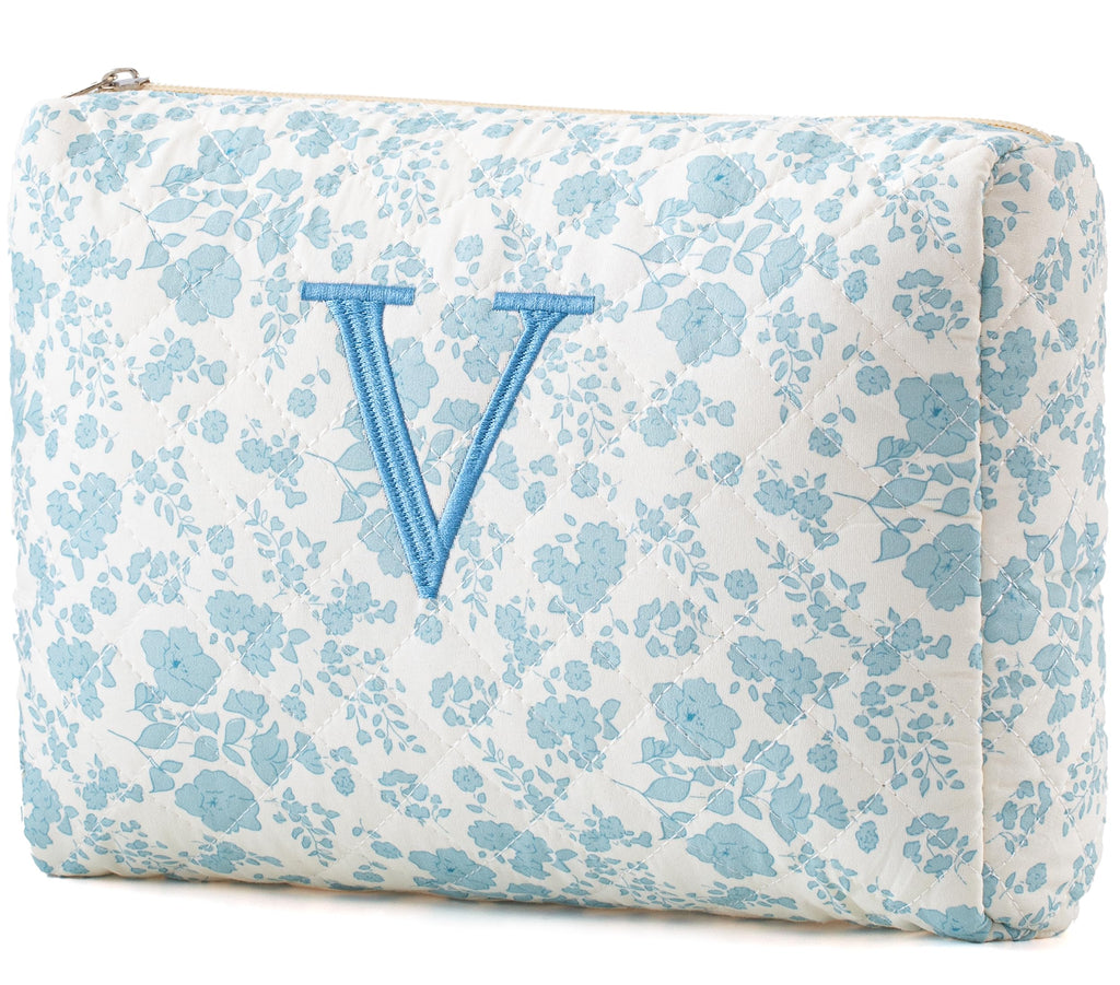 HBselect Initial Makeup Bag for Women Personalized Quilted Cosmetic Bag