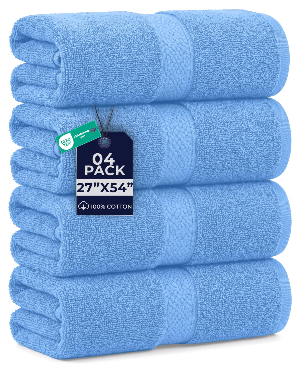 DAN RIVER 600 GSM Cotton Large Bath Towels Set of 4, 27 x 54 Inches