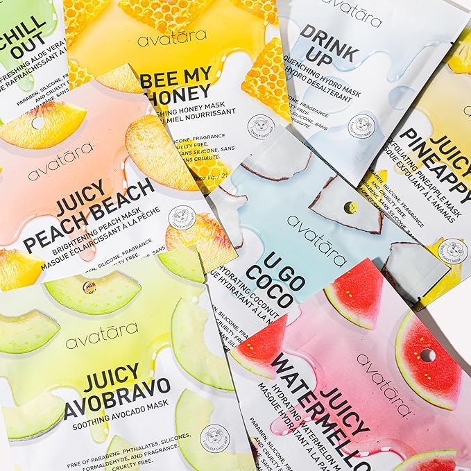 Avatara All-Stars 8-Pack Facial Sheet Mask Variety Pack | Clean K-Beauty Set for Dry, Sensitive, Uneven Skin | Gentle Moisture | Fragrance-Free, Paraben-Free & Cruelty-Free Korean Masks