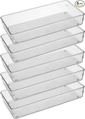 ihomecooker 5 Pack Clear Plastic Drawer Organizer Tray Cutlery Utensil Makeups Drawer Silverware Organizers 12" X 6"