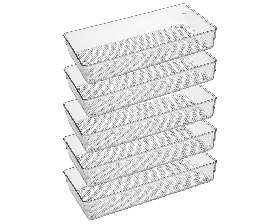 ihomecooker 5 Pack Clear Plastic Drawer Organizer Tray Cutlery Utensil Makeups Drawer Silverware Organizers 12" X 6"
