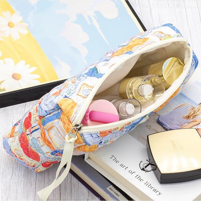 PAZIMIIK 3PCS Makeup Bag SET Large Travel Quilted Zipper Soft Cosmetic Case Pouch for Women Girls Make Up,Little Bunny