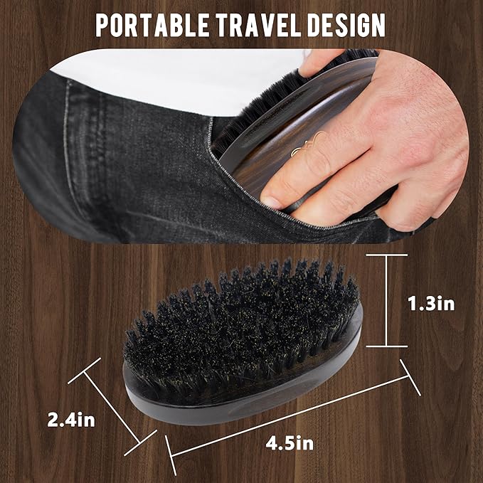 AHTOHAA Professional Men's Beard Brush with Boar Bristles - Small Sized Travel Wooden Mustache Brush for Daily Grooming & Styling (Hat)