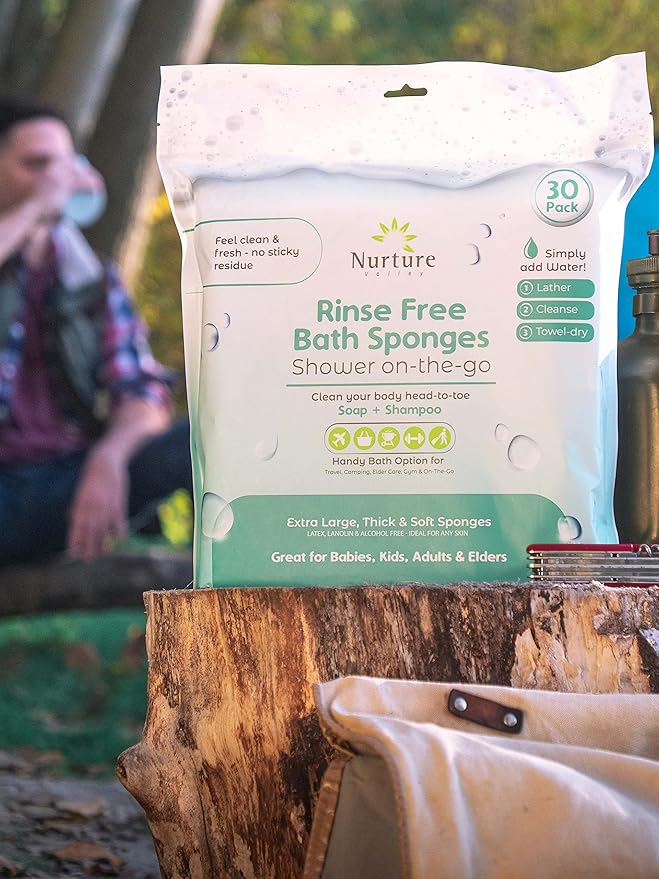 Nurture Valley Sponge Bath Wipes Large Disposable Wash Cloths Adults 30Pack
