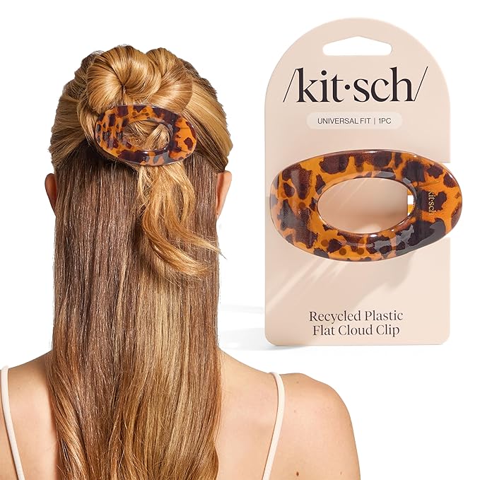 Kitsch Medium Flat Claw Clips for Women - Stylish Flat Hair Clips, Strong Hold for Thick & Fine Hair | Non-Slip for Secure, Comfortable All-Day Wear - Tortoise Design