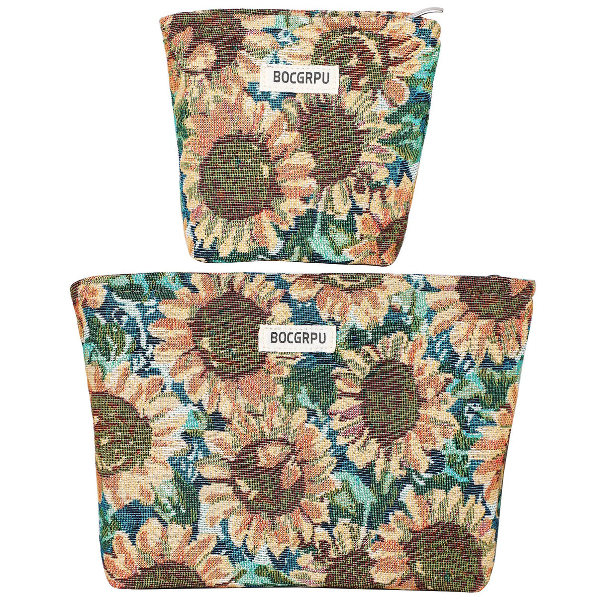 BOCGRPU Makeup Bag Small Cute Cosmetic Bags for Women，Floral Travel Toiletry Bag for Purse, Large Canvas Cosmetic Pouch Makeup Organizer Tool Pouch with Zipper（Colorful Plant）