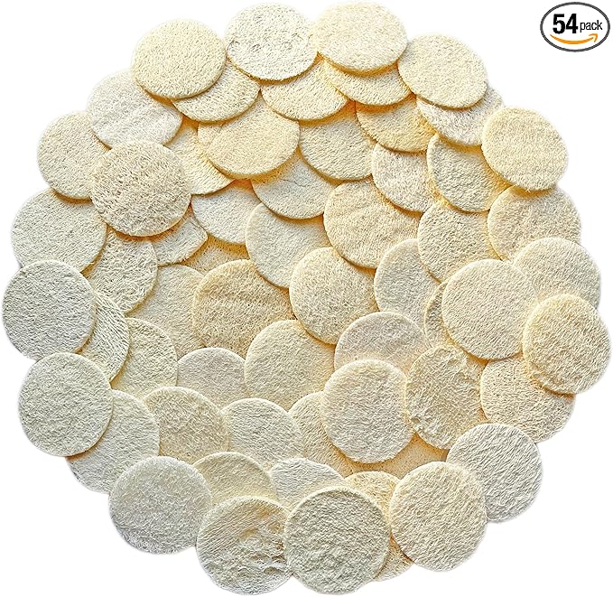 54 Pack Natural Loofah Sponge Exfoliating Face Pads - Facial Body Scrubbers Pad - When Bath Shower and Spa - Loofa Sponges Brush Scrub - Bulk Loofahs Scrubber - Cleansing Skin for Women and Men