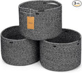 Small Rope Baskets for Storage, Baskets for Gifts Empty, Cute Round Woven Basket, Decorative Shelf Baskets 9.82×9.82×7.1", Cotton Toy Basket Storage Bins for Organizer 3 Packs Black