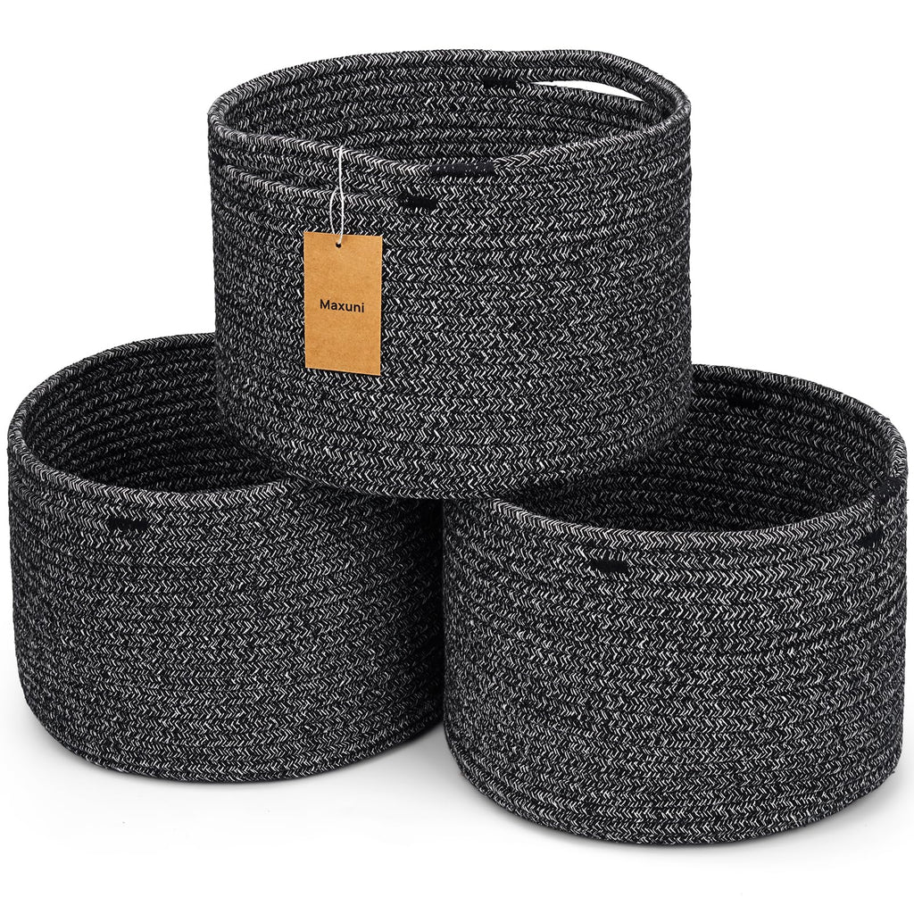 Maxuni 3 Pack Small Rope Storage Baskets, 9.82×9.82×7.1", Black