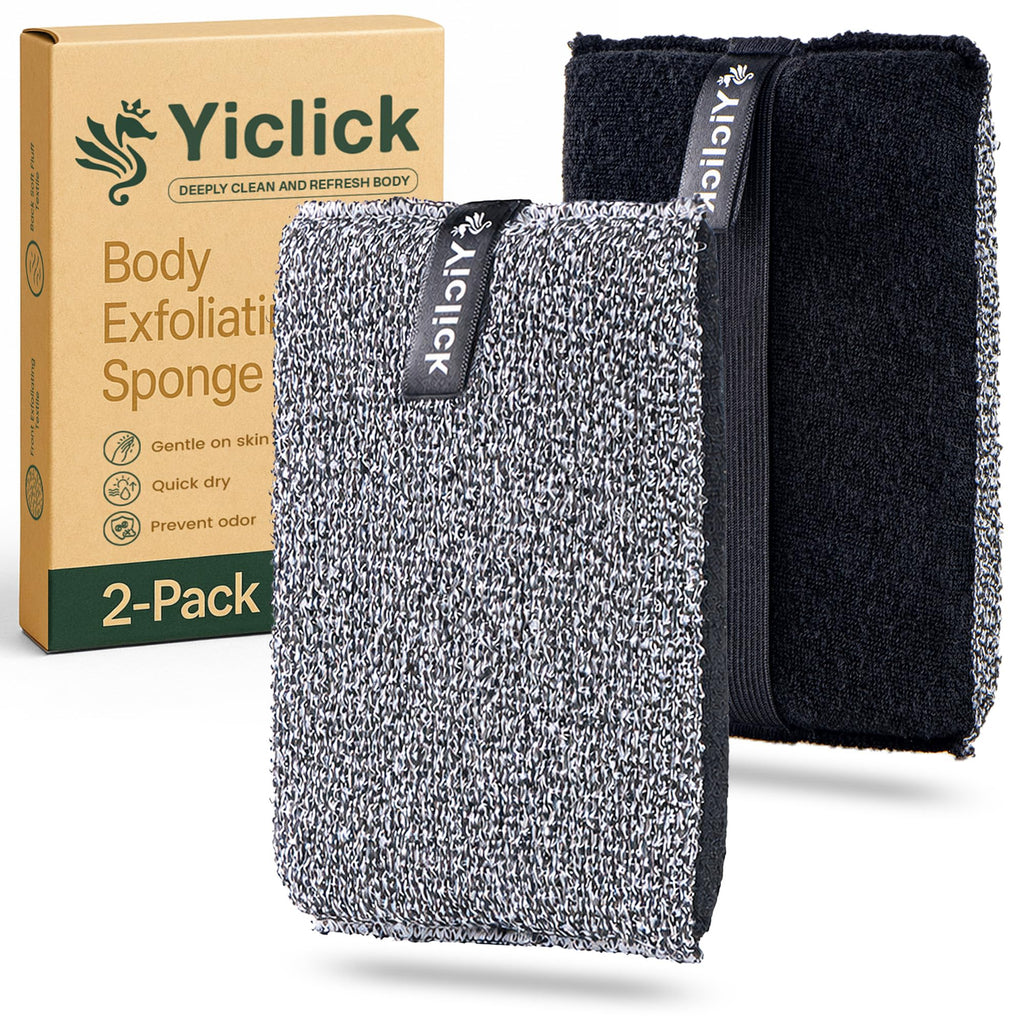 Yiclick Exfoliating Body Scrubber (2 Pack), Body Scrubber Exfoliator, Exfoliating Sponge for Shower Bath, Shower Loofah Luffa Lufa with Handle for Men Women, Dead Skin Exfoliator for Body Scrub