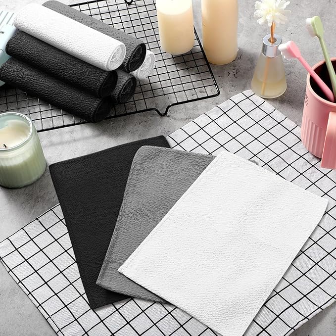 Tatuo 12 Pack Korean Exfoliating Mitt & Cloth, Viscose Rayon Dead Skin Remover Washcloth, Multi Color Body Scrub Towel for Shower Spa Travel(Large,White, Black, Gray)