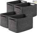 Storage Baskets for Organizing, Woven Decorative Baskets for Shelves - Books, Towels, and Clothes, Cotton Rope Toy Storage Bins, 12.7''Lx9''Wx7.8''H, Pack of 4, Black and White