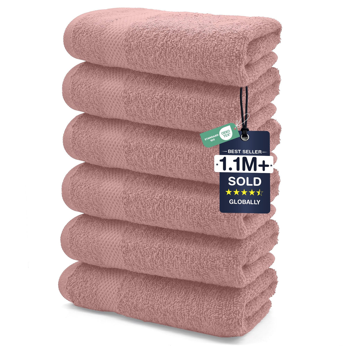 DAN RIVER 6-Pack Premium Hand Towels (16x28 Inches) - 100% Cotton, Ultra Soft, Lightweight, Highly Absorbent Towels for Bathroom, Spa, Gym, Salon, Hotel, and Travel - Opal Blue