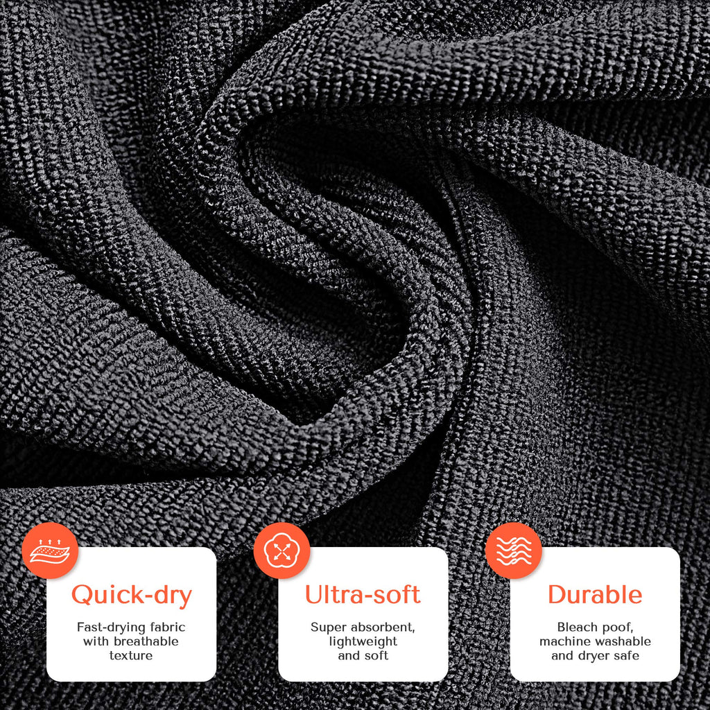 TASALON Microfiber Salon Hair Towels 10 Pack, 29" x 16" Ultra-Soft - Black