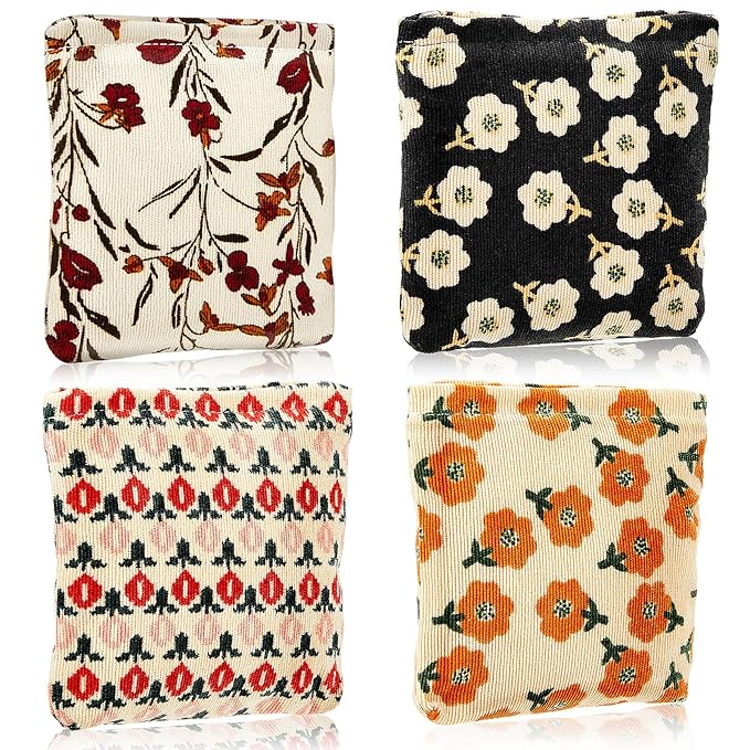 Abbylike 4 Pcs Small Makeup Bag Corduroy Cosmetic Pouch with Zipper Portable Little Bags for Purse Mini Pouch Cute Makeup Purse for Coin Essentials Items Women (Classic)