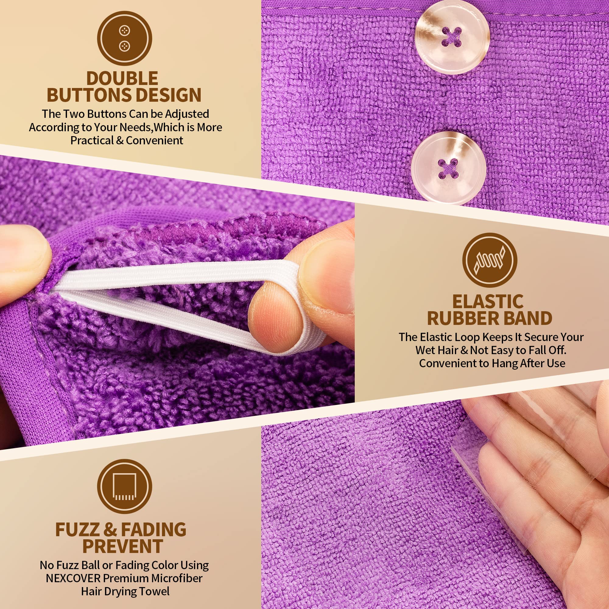 NEXCOVER Hair Towel Microfiber, 2 Pack Grey Purple 9.8 inch X 25.5 inch Hair Wrap,Ultra Absorbent Hair Turbans,Fast Drying Head Towels for Women Wet Hair,Long,Curly,Thick,Frizzy Hair